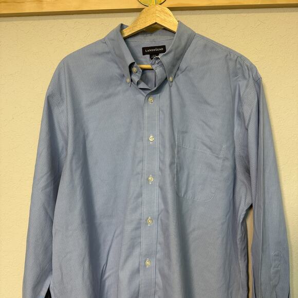 Lands'‎ End Men's Blue and White Stripped Long Sleeve Button Down Size XL - Picture 3 of 6